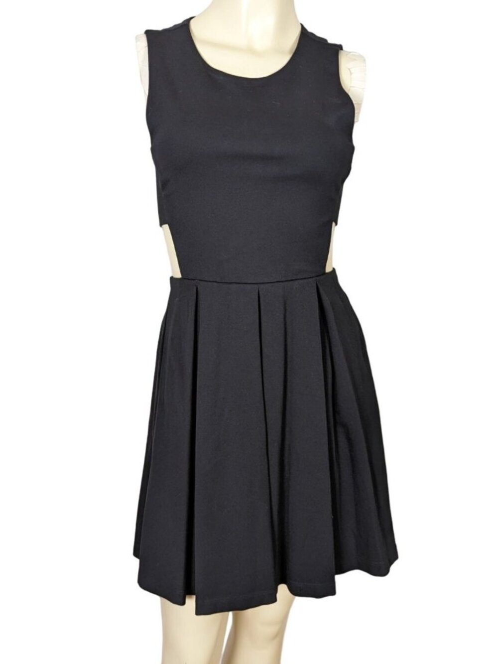 LuLu's Pleat black skater dress side cutouts fitted waistline pleated dress sz S - Picture 3 of 13
